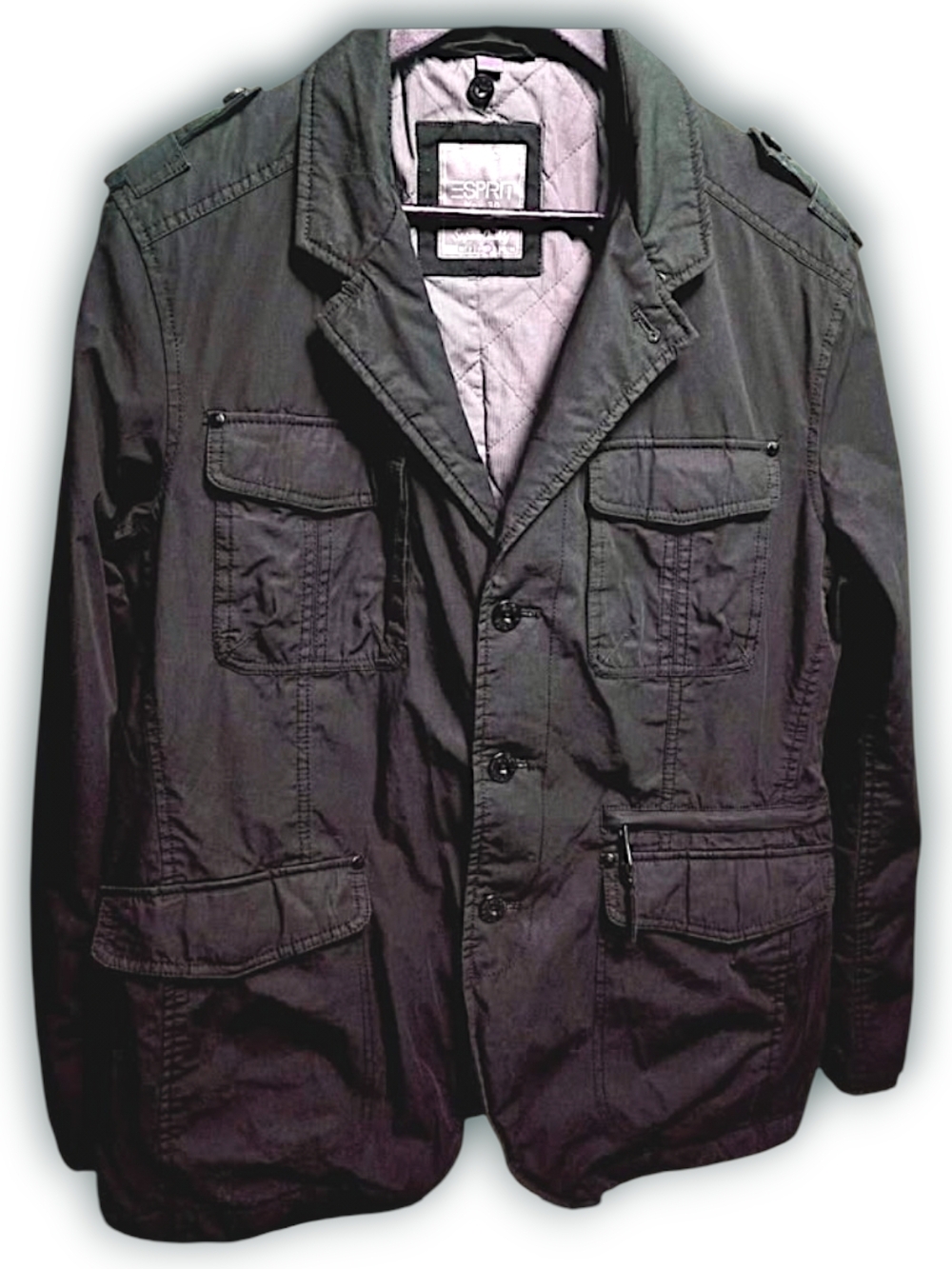 Esprit Men's Black Military Field Cargo Jacket,3 Button, Black Size L